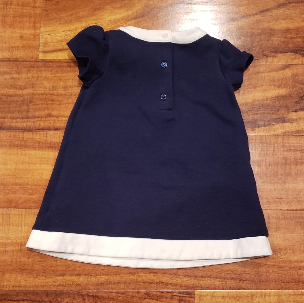 Janie and Jack EUC 12-18 months navy blue and white ponte dress w/ diaper cover - Picture 5 of 8